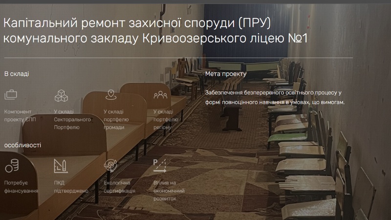 Для ремонту укриття ліцею на Миколаївщині виділили лише частину з необхідних 9 мільйонів
